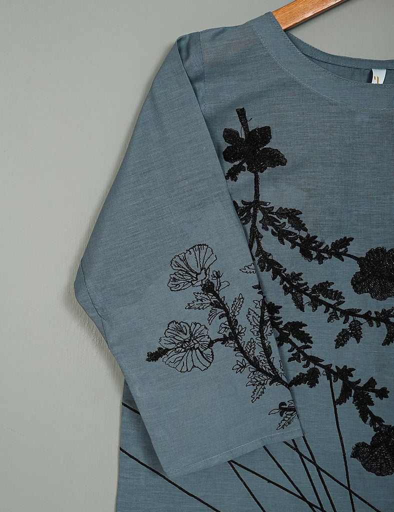 TS-090B-Grey - Meteroid - Cotton Embroidered Stitched Kurti