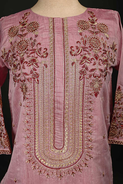 RTW-72-Pink -  3Pc Stitched Embroidered Paper Cotton Dress