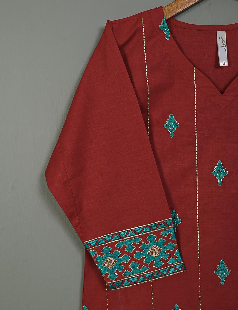 Cotton Embroidered Stitched Kurti - Retro (TS-048B-Red)