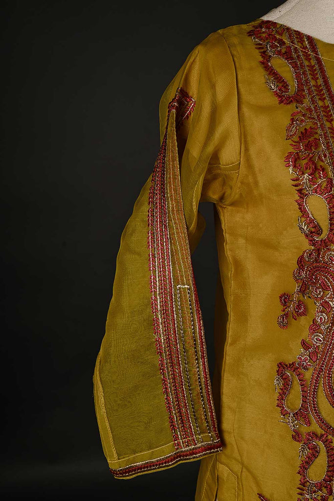 RTW-100-Mustard - 3Pc Stitched Embroidered Organza Dress