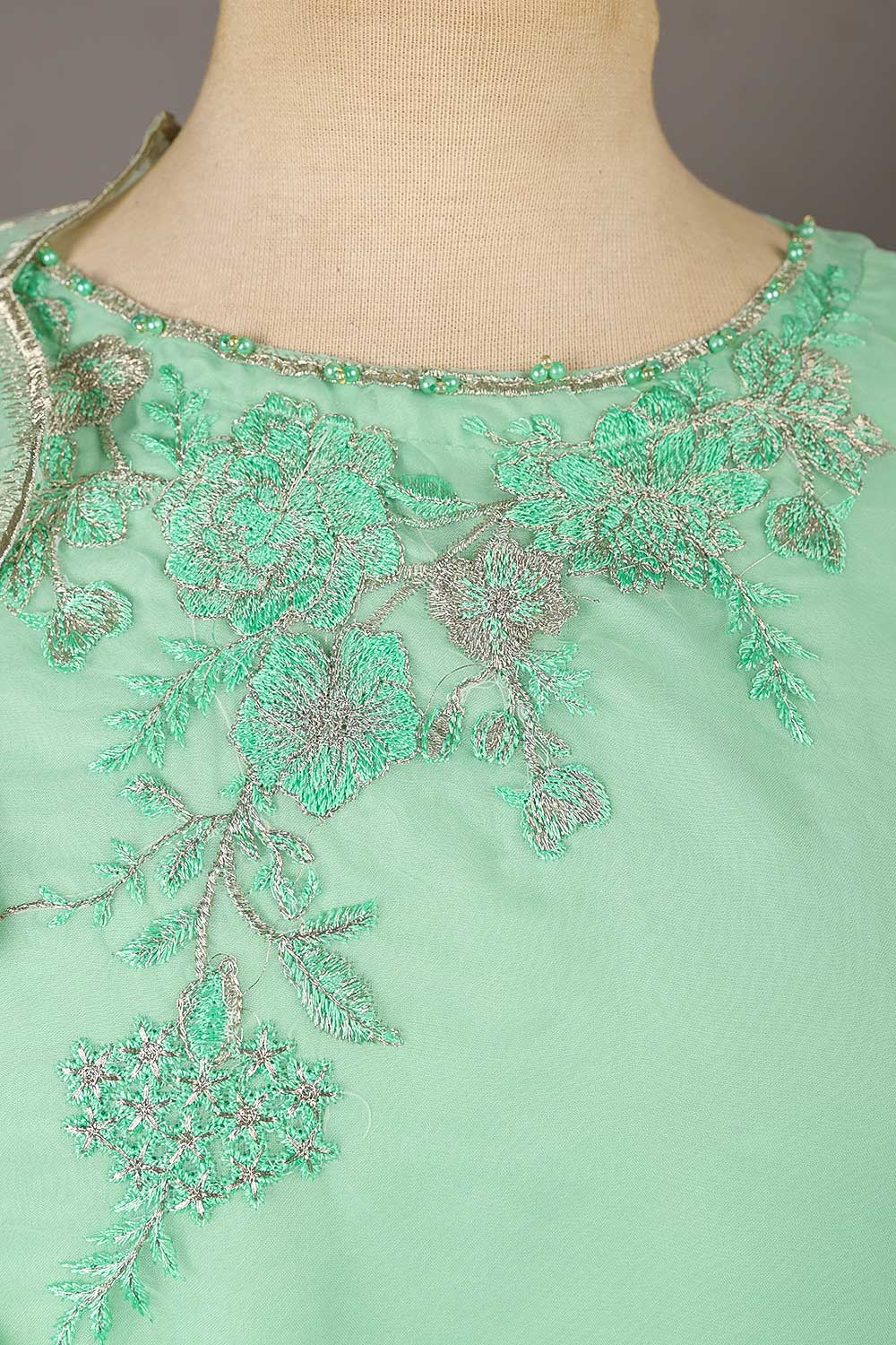 RTW-25-AquaGreen - Pearly Delight -  3 Pc Stitched Organza