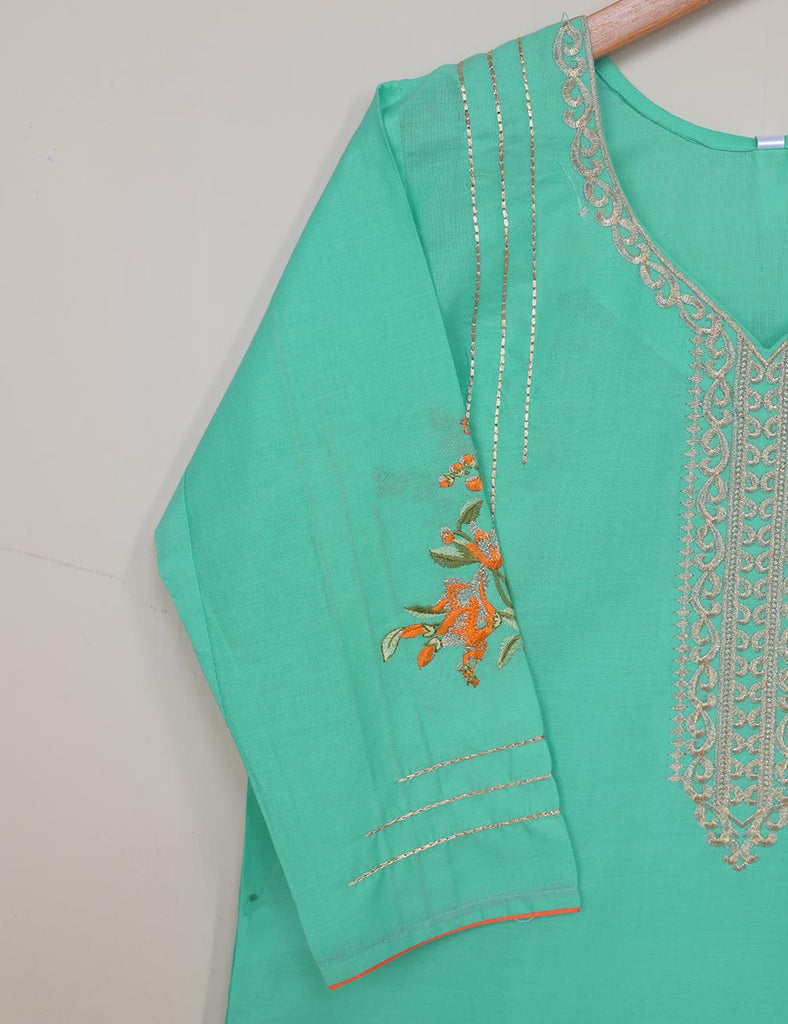 Cotton Embroidered Stitched Kurti - Tropical Hibiscus (T20-017E-Sea Green)