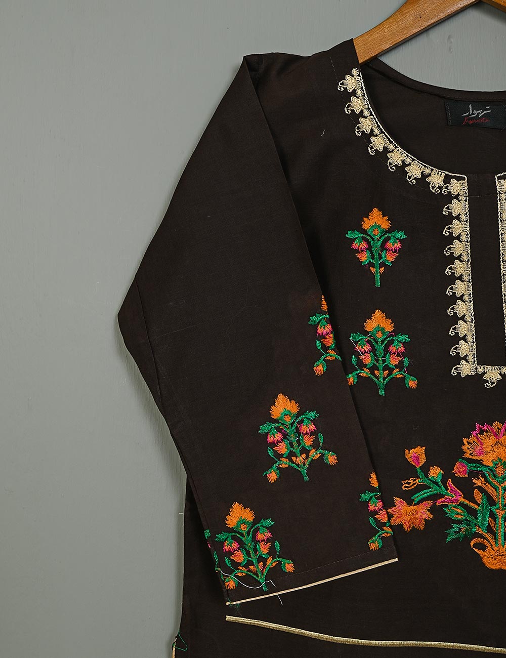 Cotton Embroidered Stitched Kurti - Glorious hues (TS-042A-Brown)