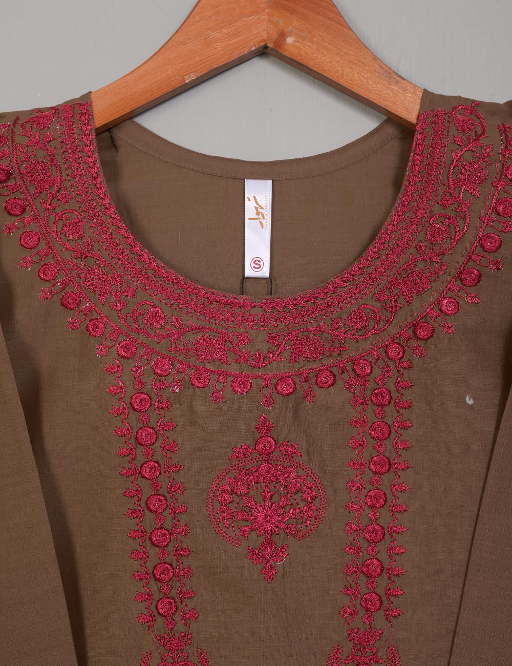 TS-128C-Brown - Cotton Embroidered Stitched Kurti