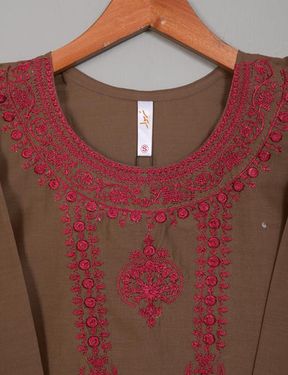 TS-128C-Brown - Cotton Embroidered Stitched Kurti