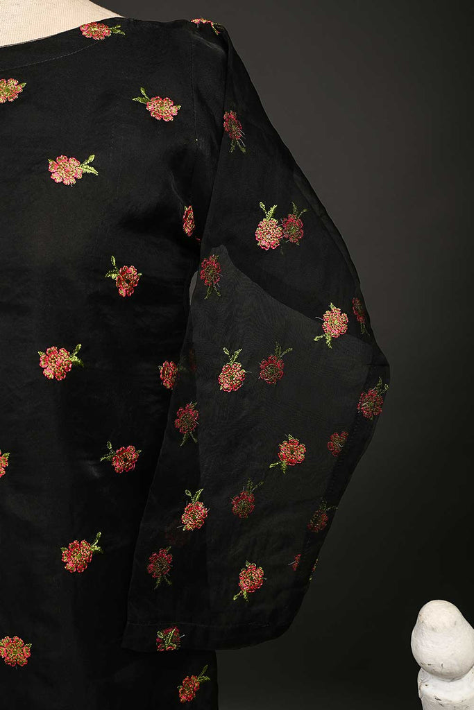 RTW-70-Black -  3Pc Stitched Embroidered Organza Dress
