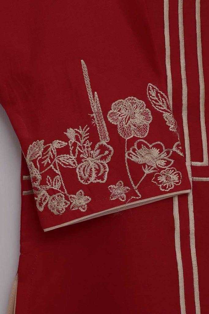 Cotton Embroidered Stitched Kurti - Figwort (TS-036F-Red)