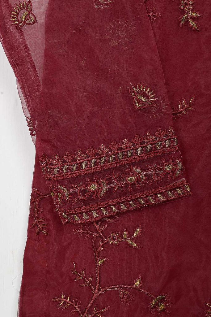 STP-043C-Maroon - 2Pc Organza Embroidered With Malai Trouser