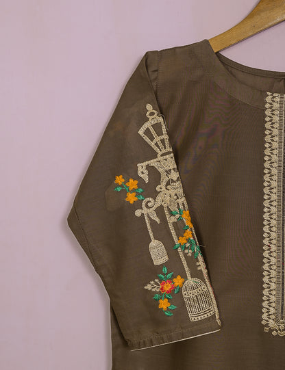 TS-021L-Chocolate Brown-Majestic Cage - Cotton Embroidered Stitched Kurti