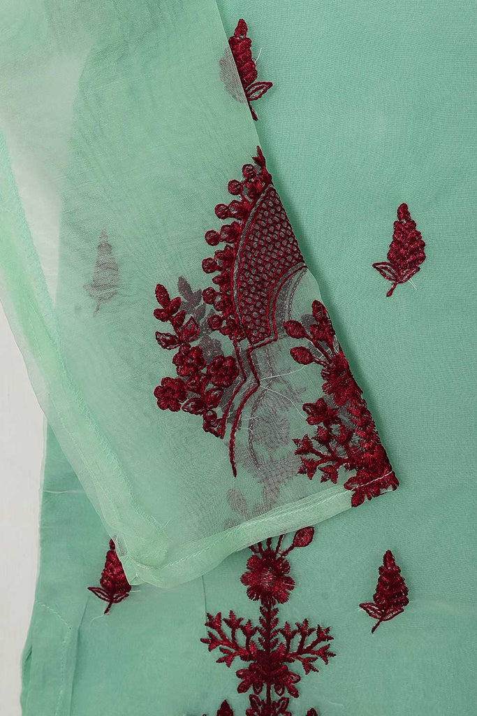 STP-080C-SeaGreen - 2Pc Organza Embroidered With Malai Trouser