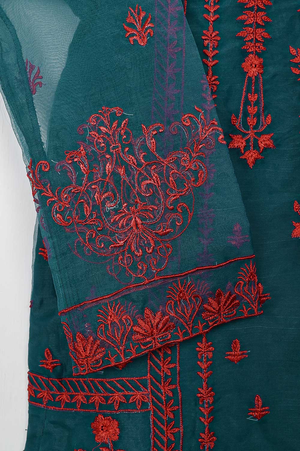 STP-083A-Turquoise - 2Pc Organza Embroidered With Malai Trouser