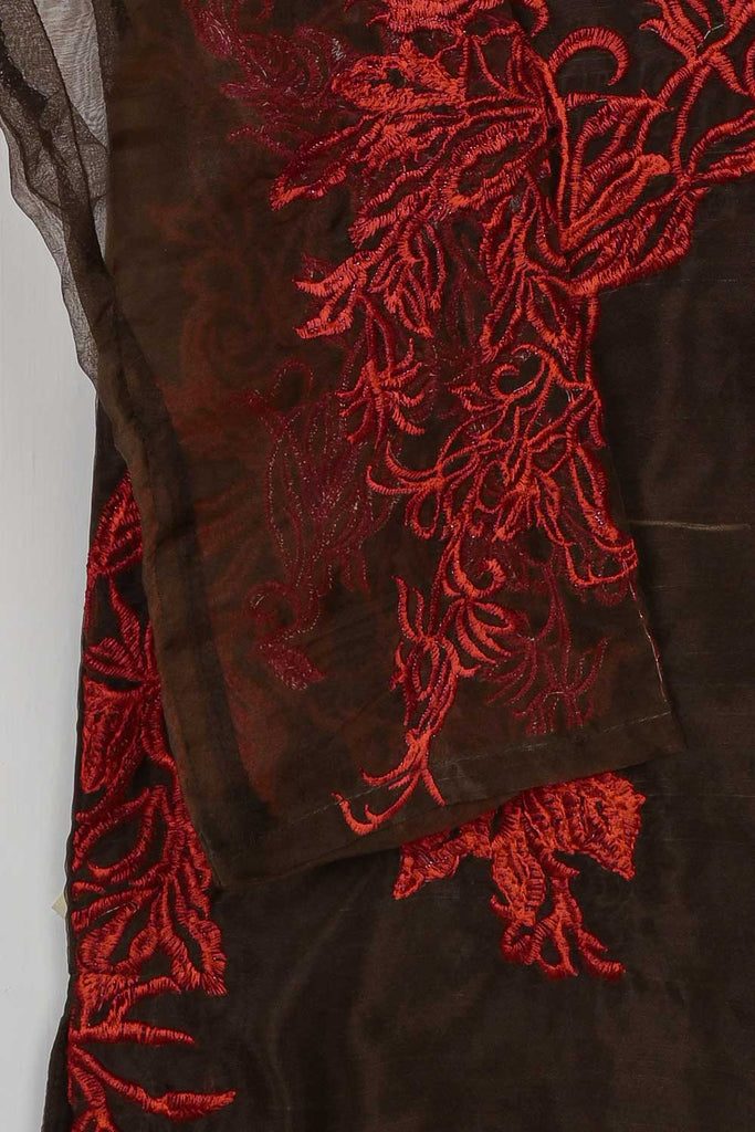 STP-072B-Dark Brown - 2Pc Organza Embroidered With Malai Trouser