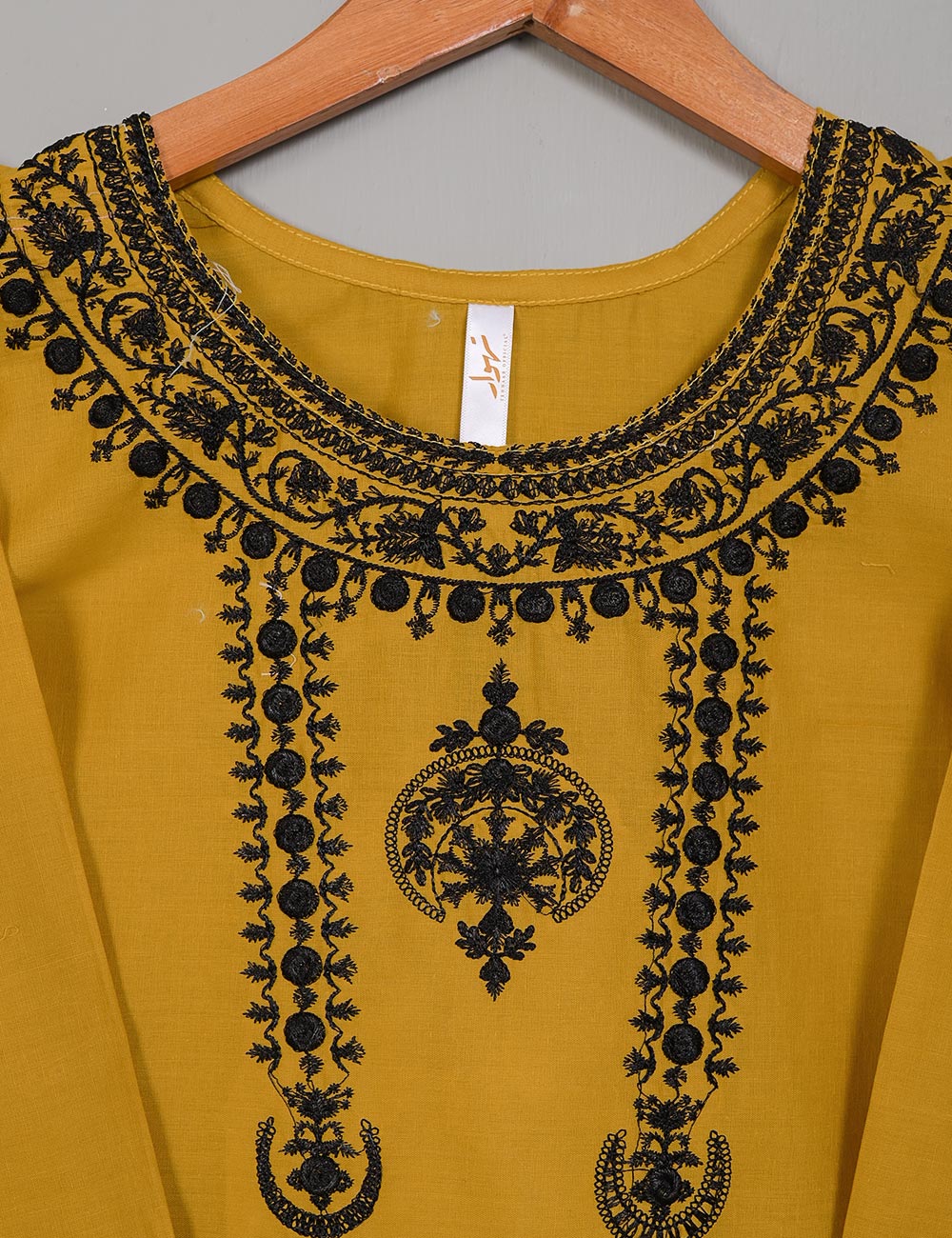 TS-128D-Mustard - Cotton Embroidered Stitched Kurti