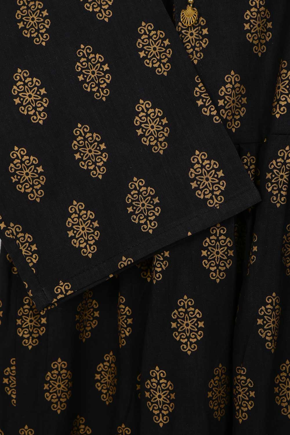 STP-029A-Black - 2Pc Cotton Stitched With Chiffon Dupatta