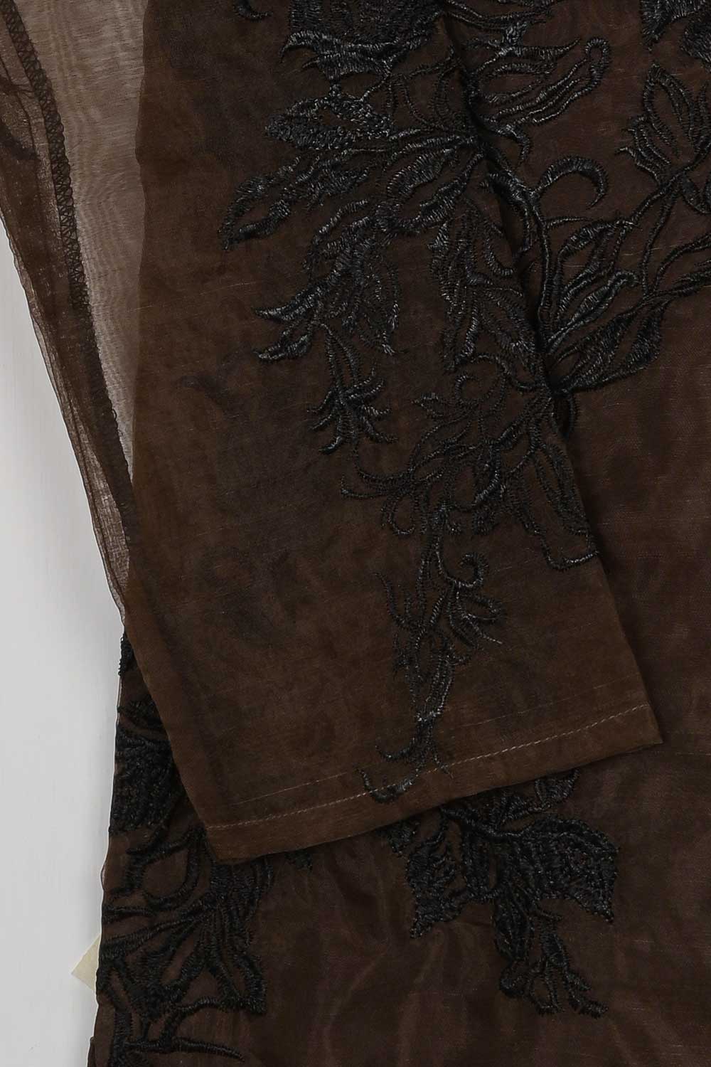 STP-072A-Dark Brown - 2Pc Organza Embroidered With Malai Trouser