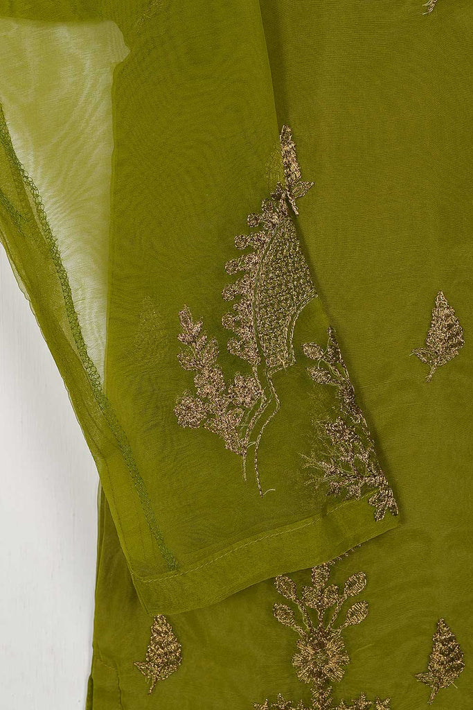 STP-080B-Moss - 2Pc Organza Embroidered With Malai Trouser