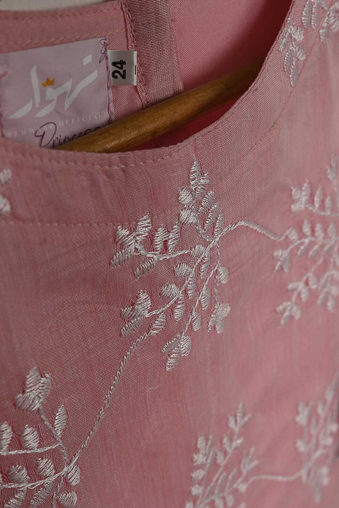 TKF-31-Pink - Kids 3Pc Paper Cotton Dress With Malai Trouser