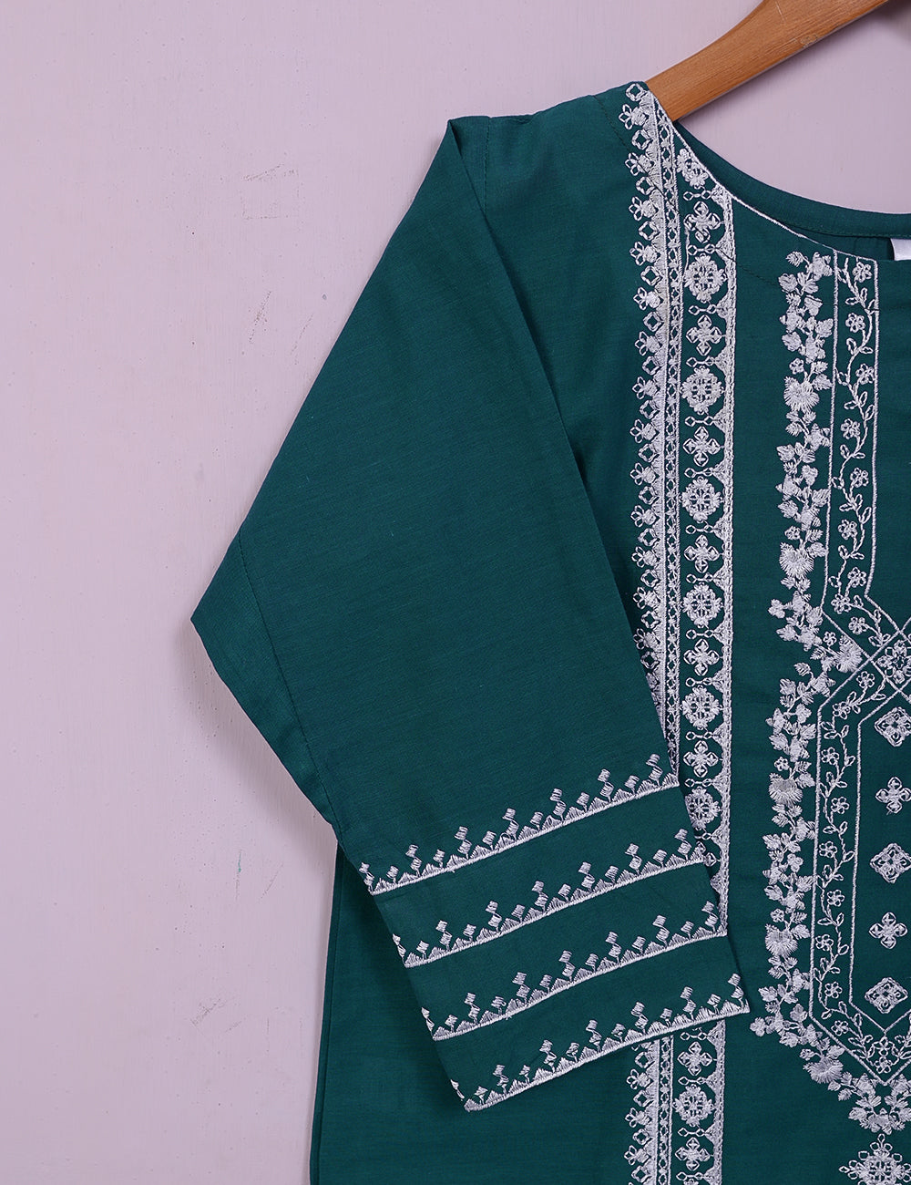 TS-089C-Turquoise - Cotton Embroidered Stitched Kurti