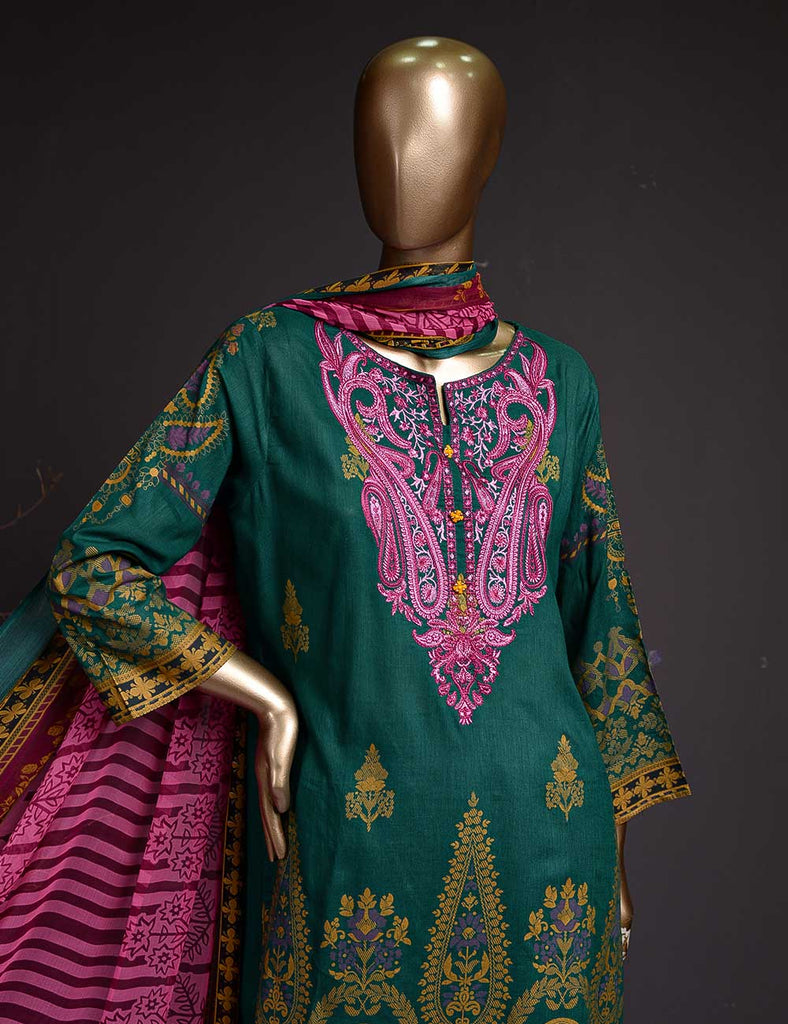Eyval (DL-5B) - 3 Pc Un-stitched Embroidered Lawn Dress with Chiffon Dupatta -