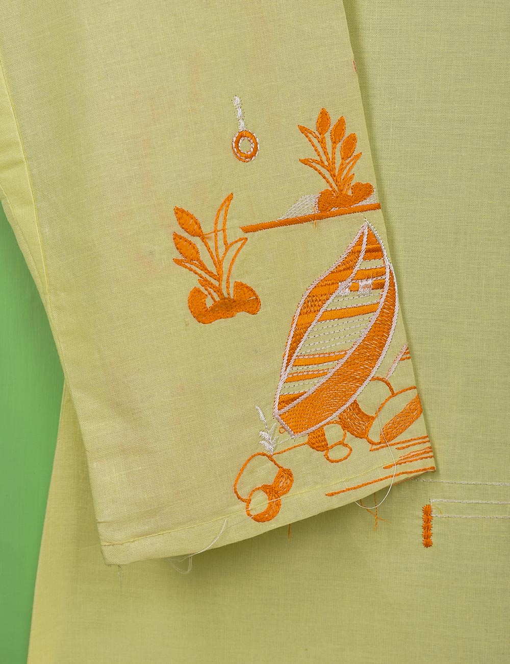 Cotton Embroidered Stitched Kurti - Midnight Lake (T20-060C-Yellow)