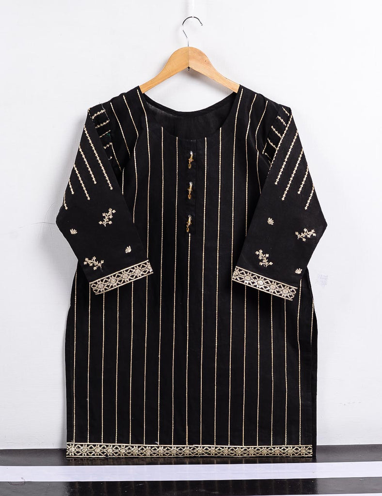 Cambric Embroidered Kurti - Classic - T20-002-Black