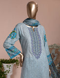3 Pc Unstitched Lawn Embroidered Dress with Net Dupatta - Pelagic Sea - (FE-01)
