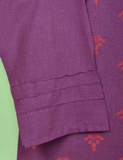 Cotton Printed Stitched Kurti - (TS-076A-Purple)