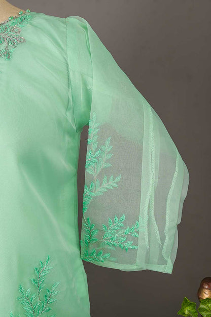 RTW-25-AquaGreen - Pearly Delight -  3 Pc Stitched Organza