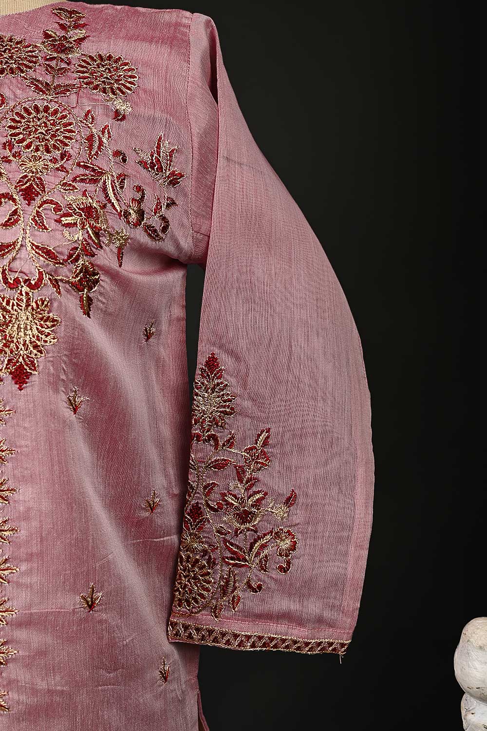 RTW-72-Pink -  3Pc Stitched Embroidered Paper Cotton Dress