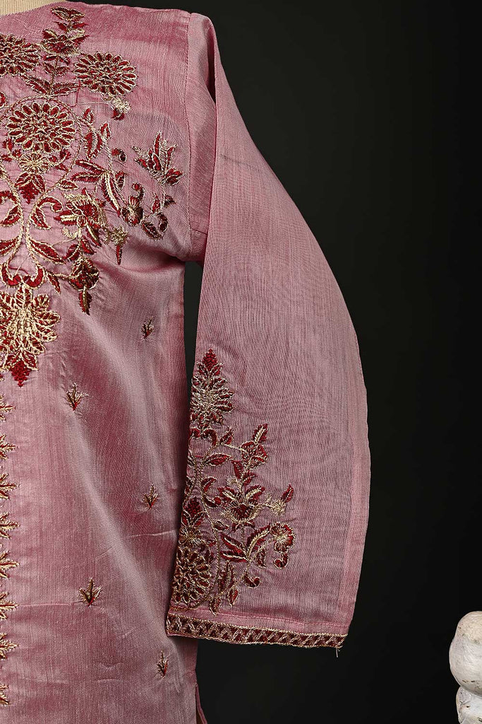 RTW-72-Pink -  3Pc Stitched Embroidered Paper Cotton Dress