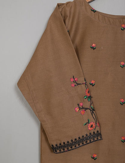 TS-198B-Brown - Cotton Embroidered Stitched Kurti