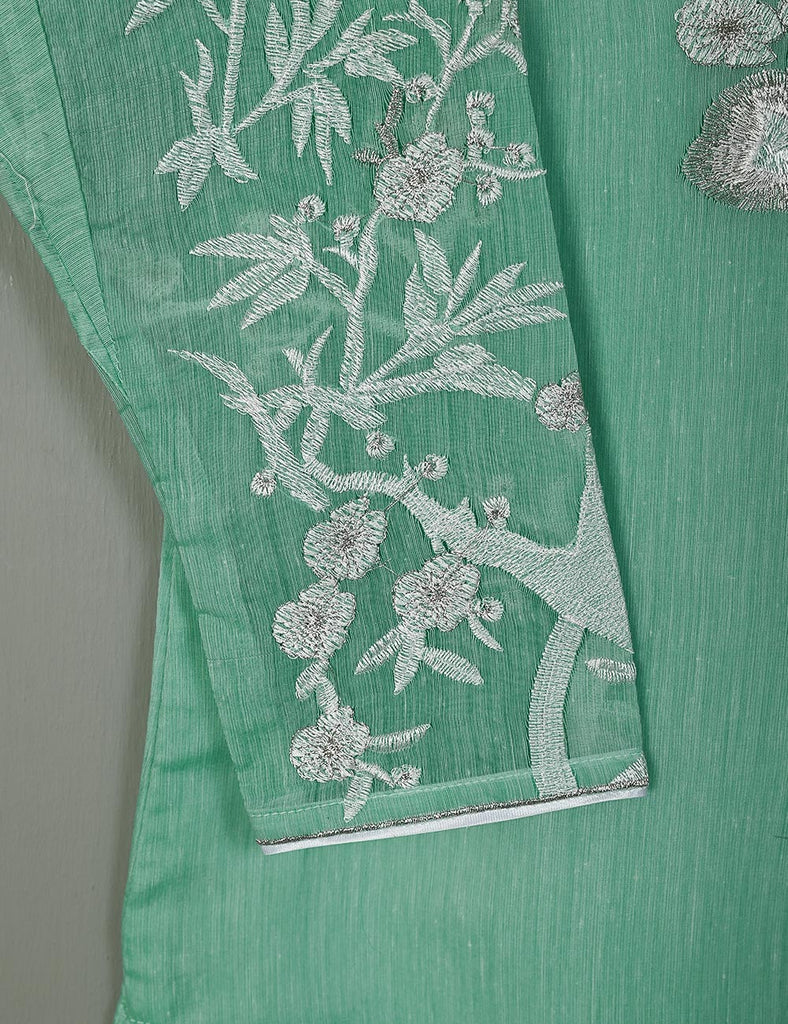 Semi Formal Paper Cotton Fabric Embroidered Stitched Kurti - Poetic Aura (T20-039B-IceGreen)