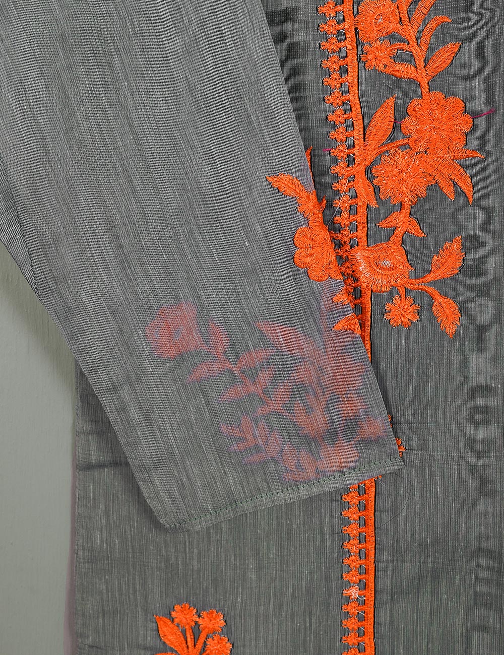 TS-114A-Grey - Paper Cotton Embroidered Stitched Kurti