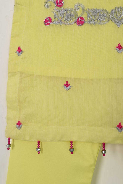 TKF-29-Yellow - Kids 3Pc Paper Cotton Dress With Malai Trouser