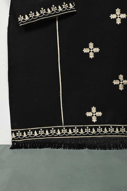 3SP-4B-BLACK - 3PC CAMBRIC EMBROIDERED Dress With Chiffon Embroidered Dupatta