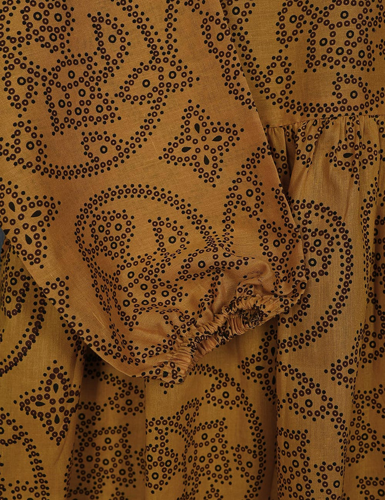 TS-150-Mustard - Tangerine - Cotton Printed Frock