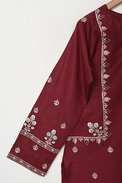 3SP-7B-Maroon - 3PC COTTON EMBROIDERED Dress With Chiffon Embroidered Dupatta