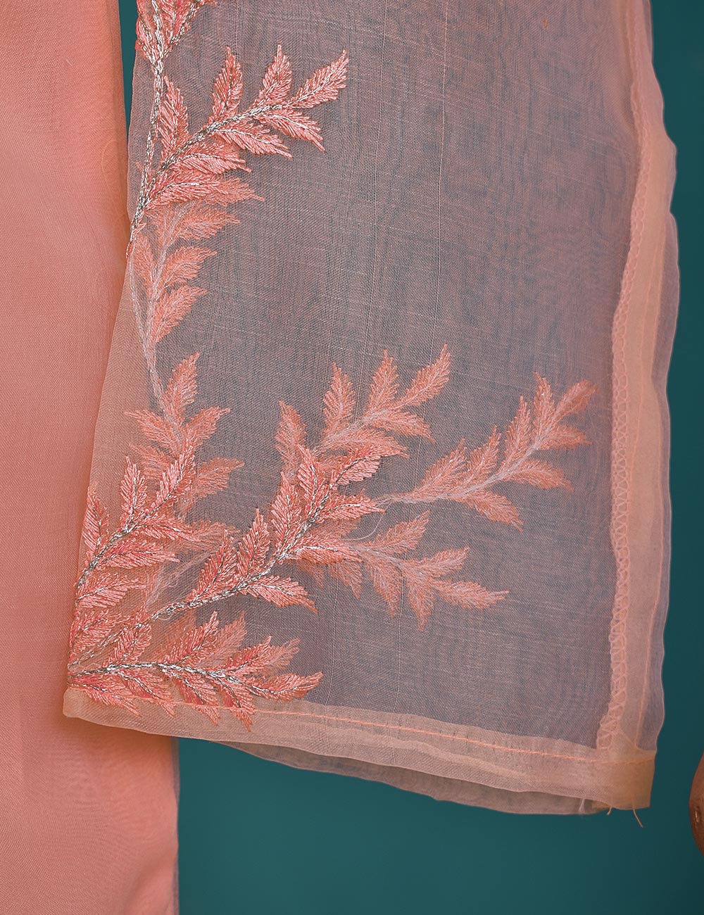 3 Pc Stitched Organza Suit With Tassels With Organza Embroidered Dupatta and Malai Trouser - Pearly Delight (RTW-21-Pink)