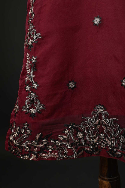 RTW-84-Maroon - 3Pc Stitched Embroidered Organza Dress