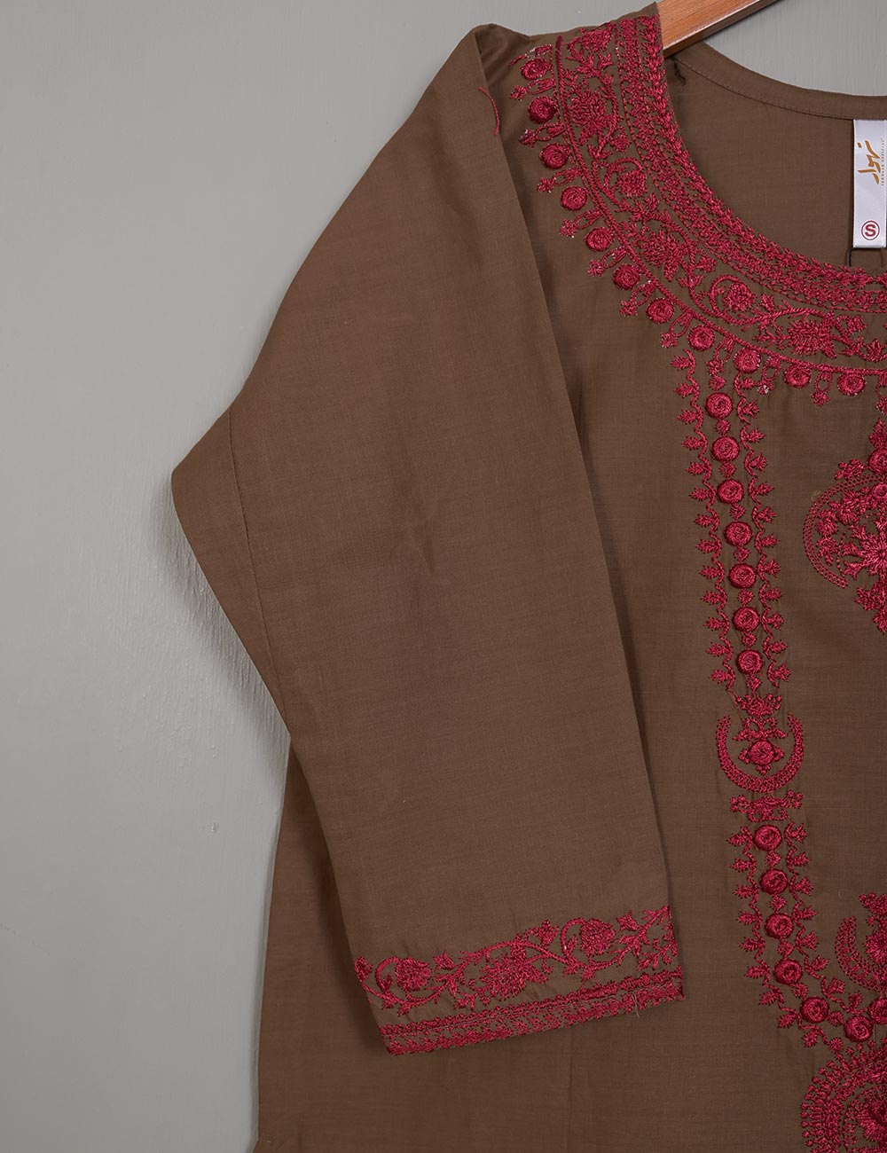 TS-128C-Brown - Cotton Embroidered Stitched Kurti