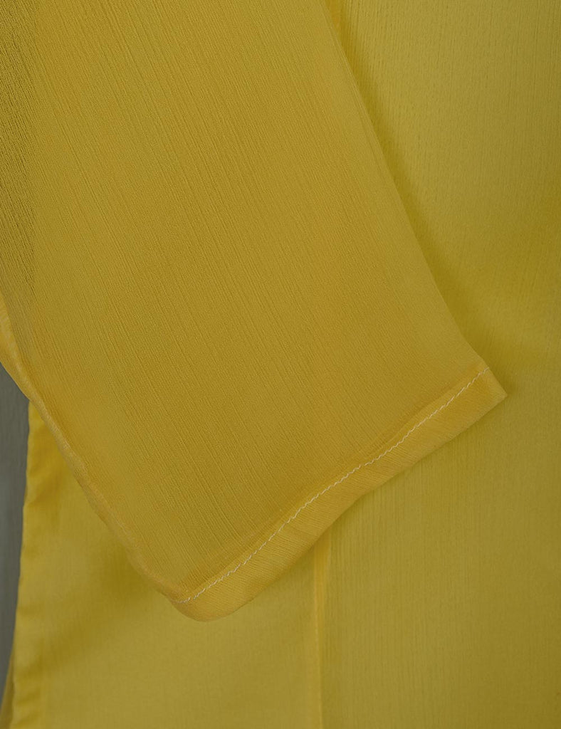 TS-183C-Yellow - Chiffon Stitched Kurti
