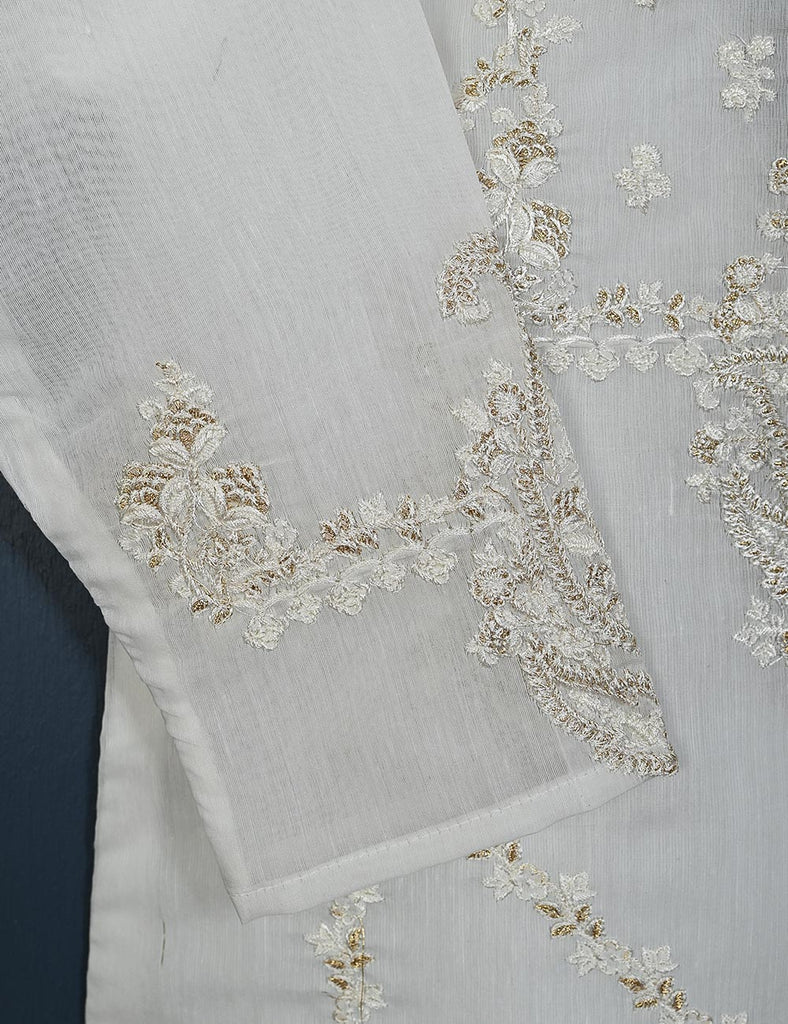 TS-152-White - Stellar Art - Paper Cotton Embroidered  Kurti