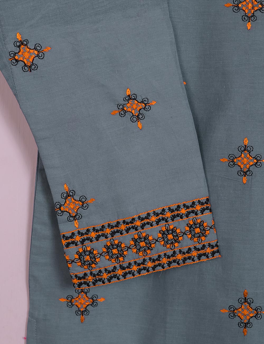 TS-110B-Grey - Cotton Embroidered Stitched Kurti