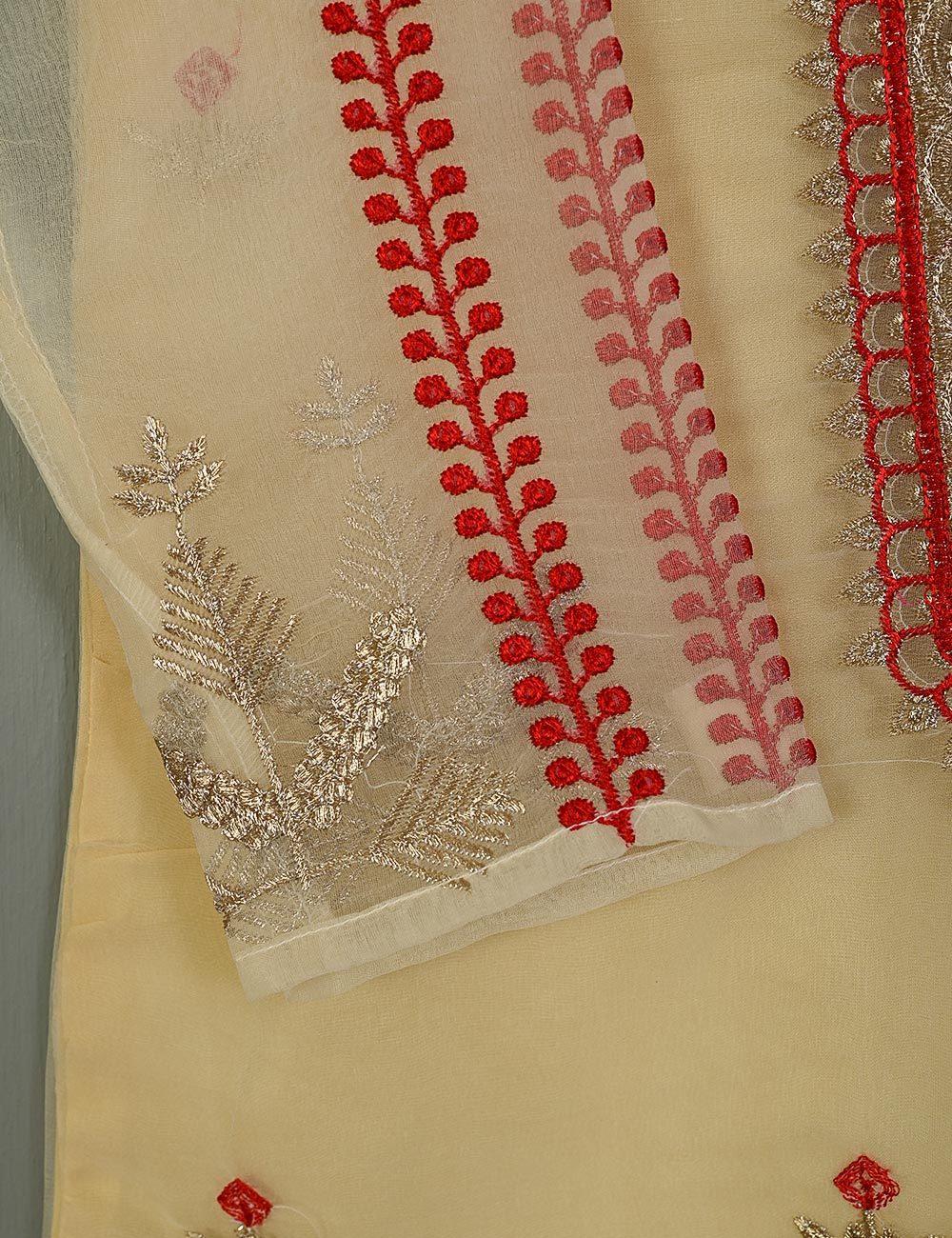 TS-118A-Skin - Organza Embroidered Stitched Kurti