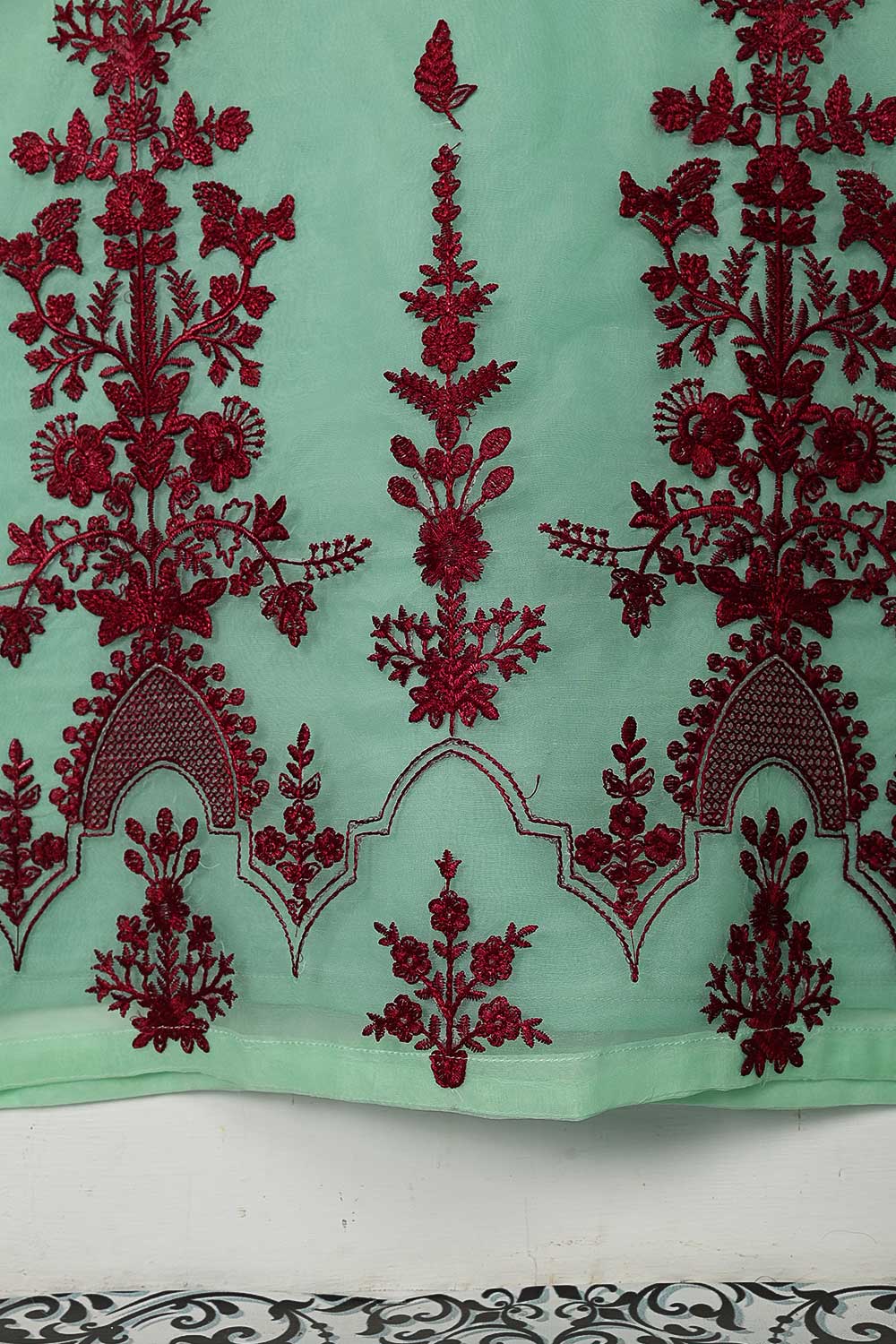 STP-080C-SeaGreen - 2Pc Organza Embroidered With Malai Trouser