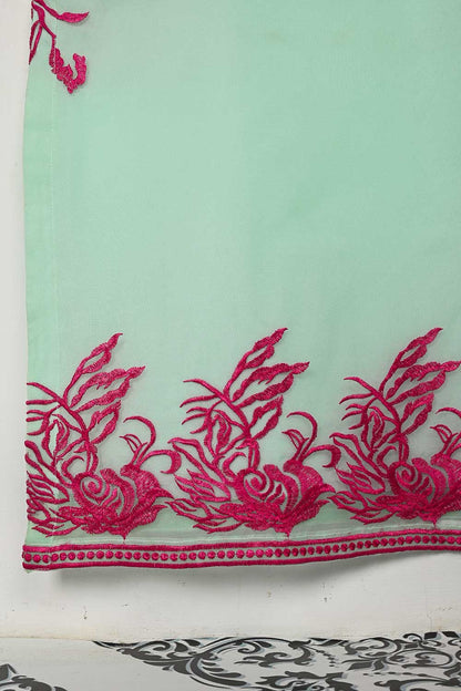 STP-072D-SeaGreen - 2Pc Organza Embroidered With Malai Trouser