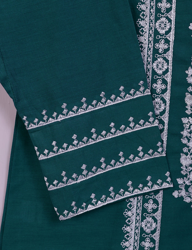 TS-089C-Turquoise - Cotton Embroidered Stitched Kurti