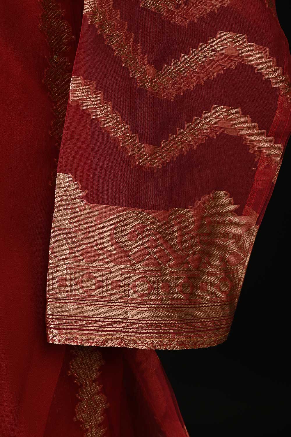 RTW-107-Red -  3Pc Stitched Organza Premium Banarsi Jacquard