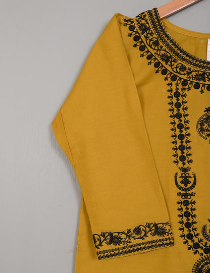 TS-128D-Mustard - Cotton Embroidered Stitched Kurti