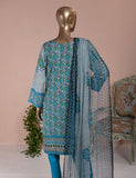 3 Pc Unstitched Lawn Embroidered Dress with Net Dupatta - Pelagic Sea - (FE-01)